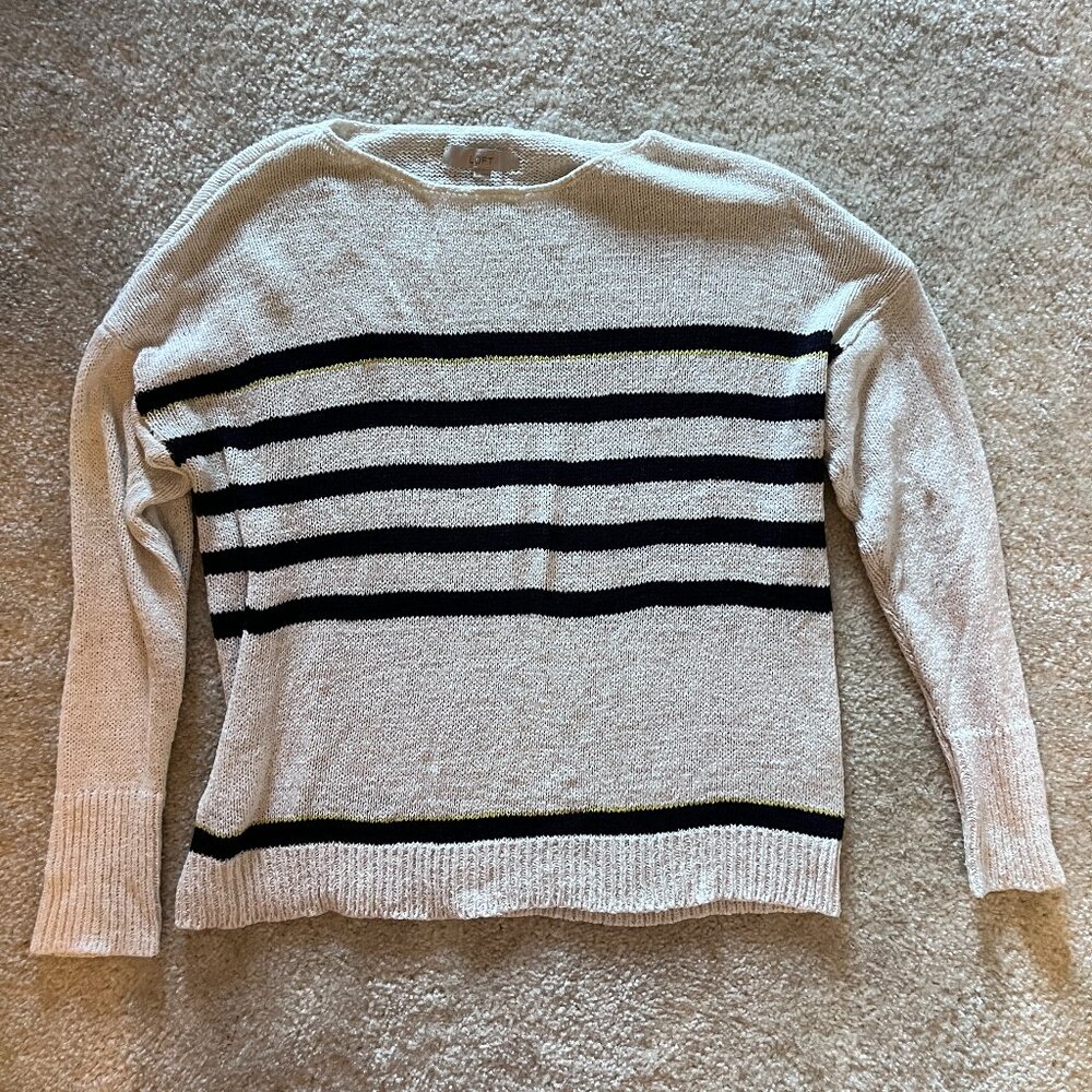 LOFT Nautical Striped Boat Neck Knit Sweater, XL